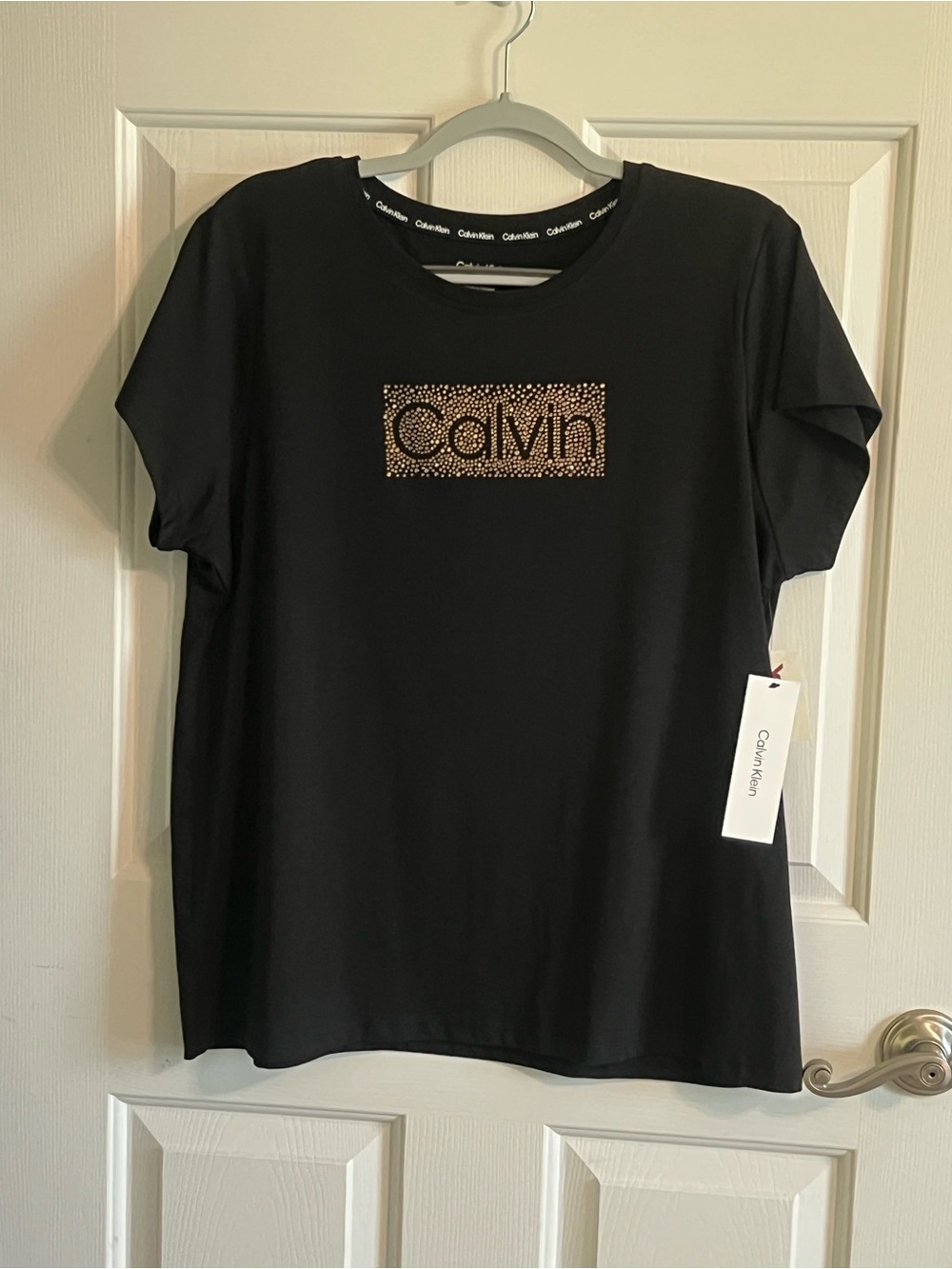 Calvin Klein Black Short-Sleeve Tee with Gold Stud Logo